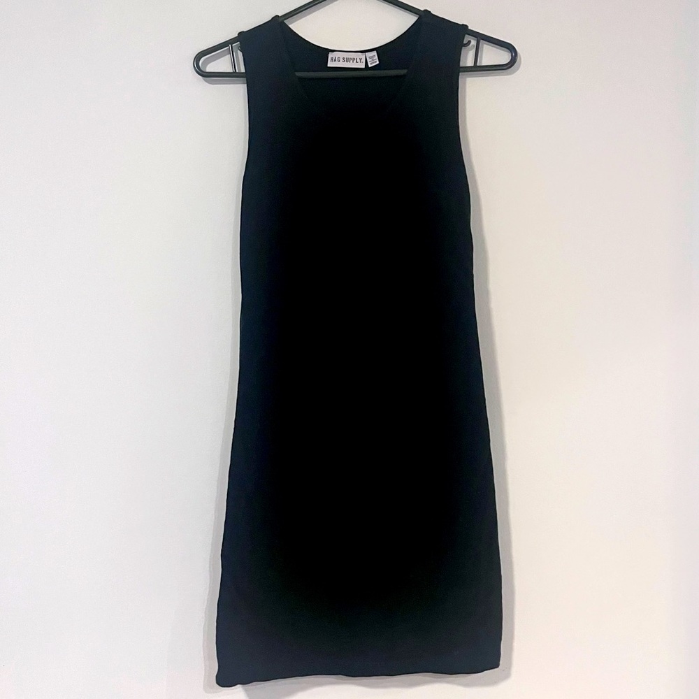 Black Sleeveless Tank Dress with Tuxedo Stripe